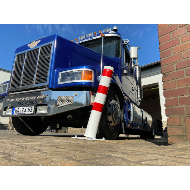 Barrier bollard | Steel tube  152 x 3.2 mm | stationary | for dowel fixing | hot-dip galvanized and white coatedwith three red reflecting stripes | total length: 1500 mm | without signal